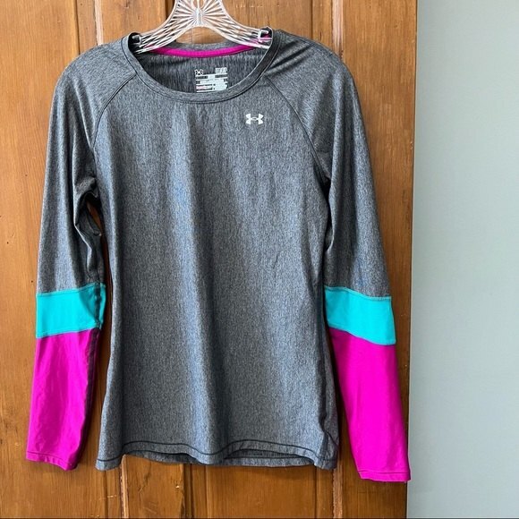 Under Armour fitted long sleeve heat gear women's small cute magenta and teal - Picture 1 of 3